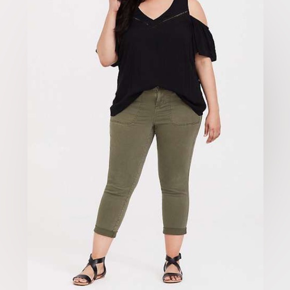 torrid Pants - Torrid Crop Aviator Skinny Stretch Twill Mid-Rise Pant Olive Army Green Sz 18